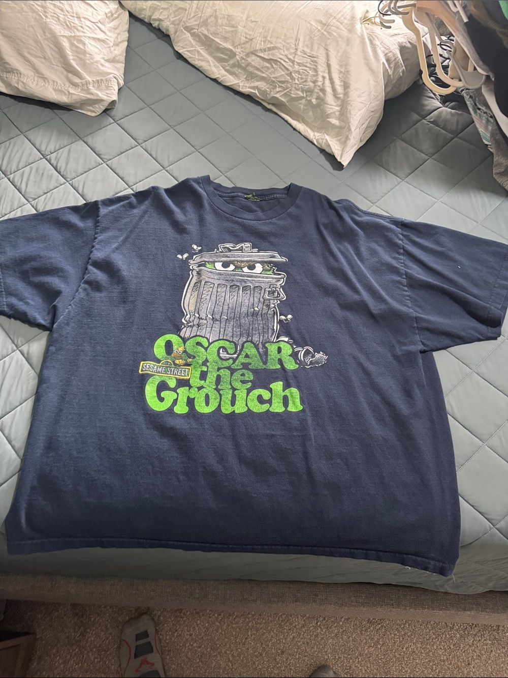Sesame Street Navy Oscar the Grouch Graphic Tee with Green Print